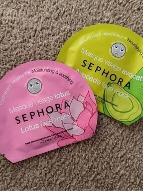 Sephora Lotus & Avocado Face Masks - Pink and Lime Green Packets
